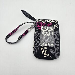 Vera Bradley Wristlet Wallet ID Window Zip Around Black Pink Gray Floral Pattern